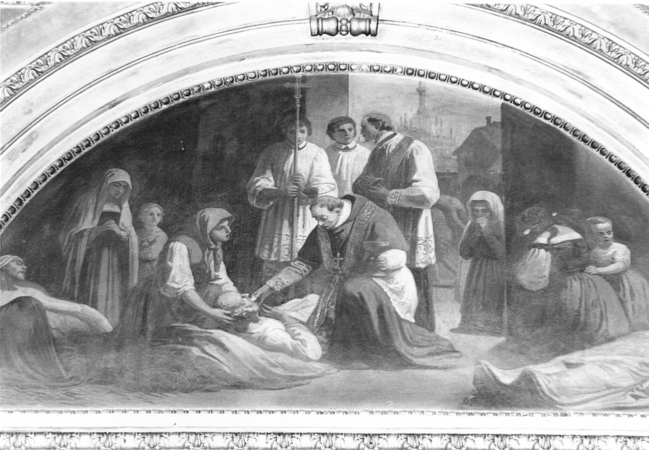 San Carlo Borromeo comunica gli appestati (dipinto murale, elemento d'insieme) di Gonin Francesco (attribuito) (sec. XIX)