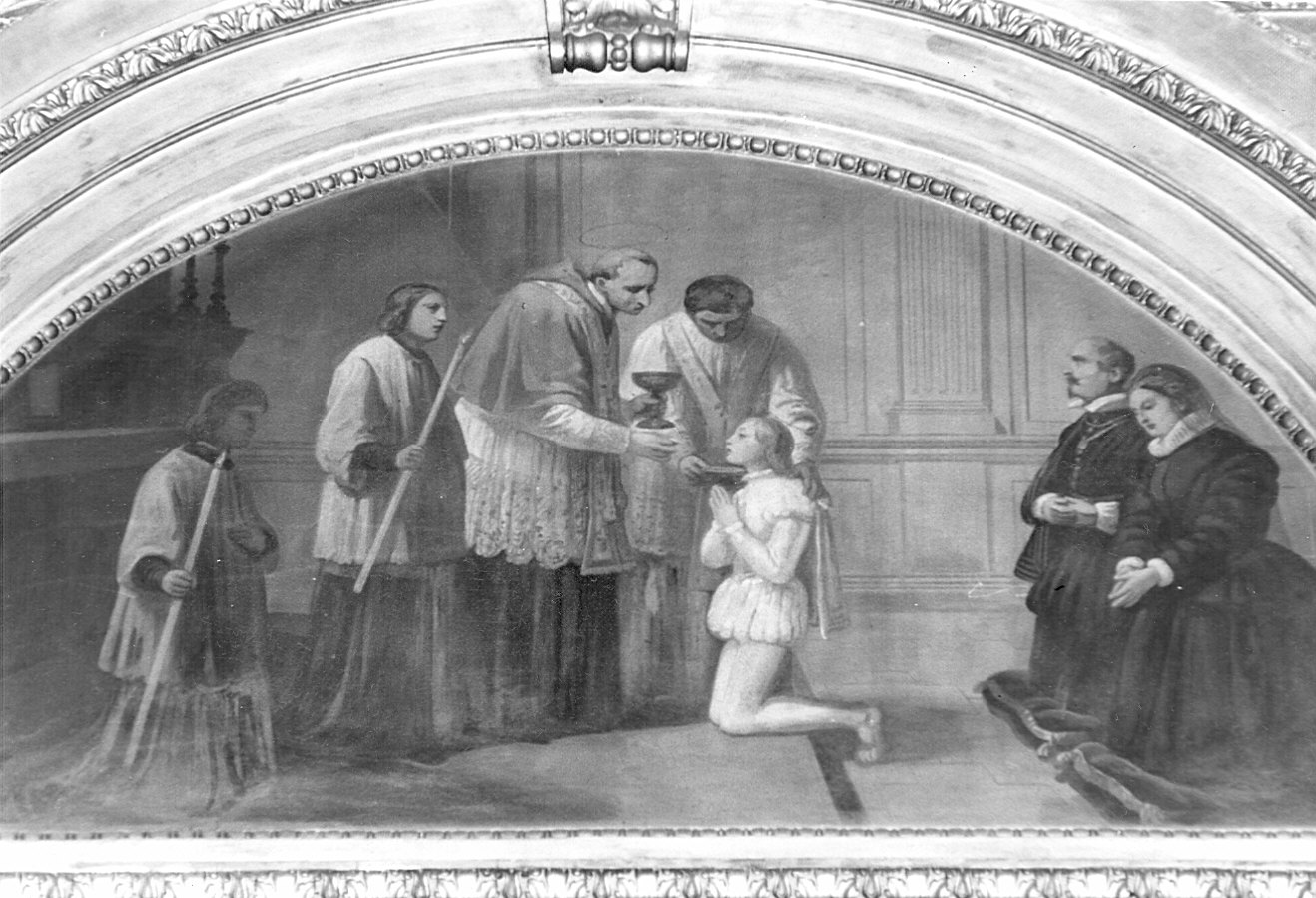 San Carlo Borromeo comunica San Luigi Gonazaga (dipinto murale, elemento d'insieme) di Gonin Francesco (attribuito) (sec. XIX)