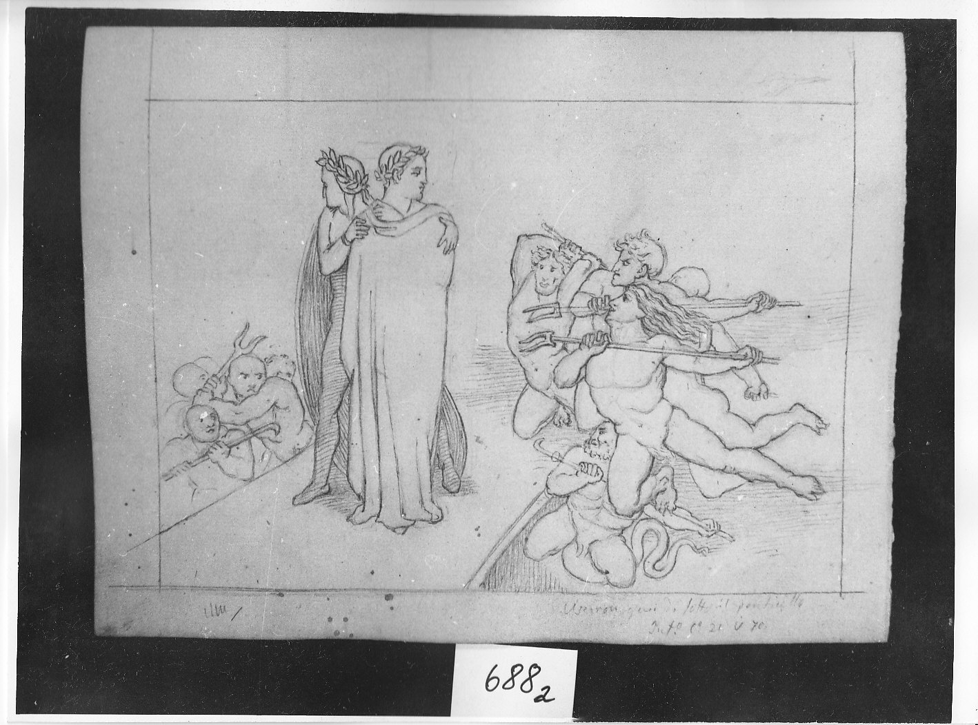 Assalto dei diavoli (verso) (disegno, opera isolata) di Ligari Angelo (attribuito) (sec. XIX)