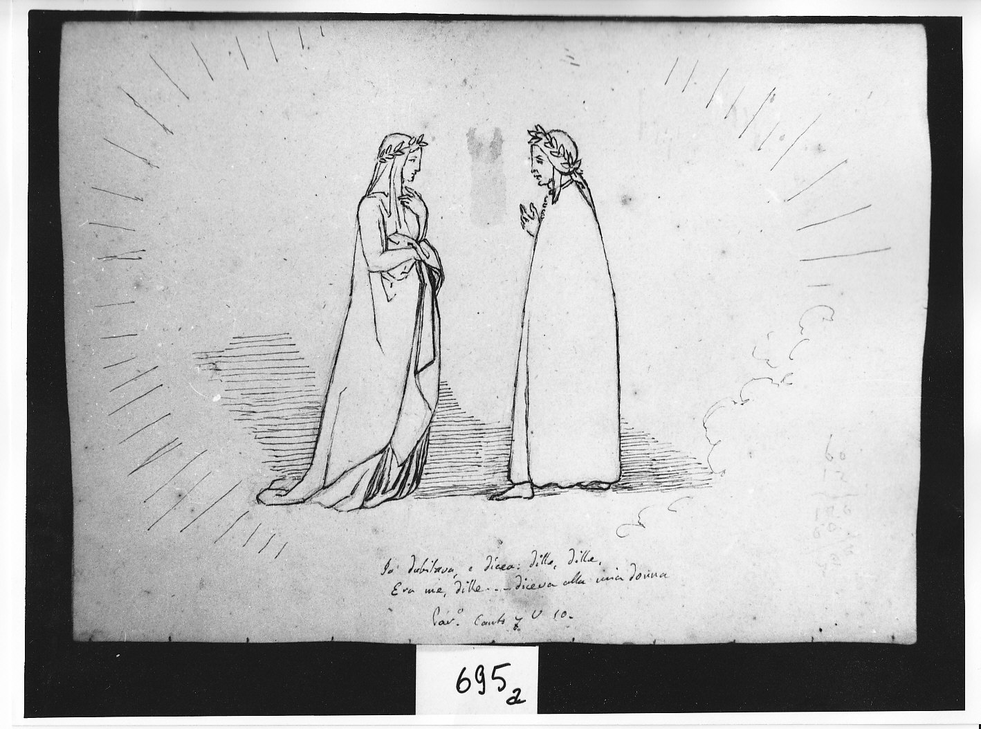 Dante espone alcuni dubbi a Beatrice (disegno, opera isolata) di Ligari Angelo (attribuito) (sec. XIX)