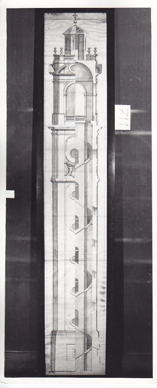 Prospetto sezione di campanile (disegno architettonico, opera isolata) di Ligari Pietro (attribuito) (sec. XVIII)