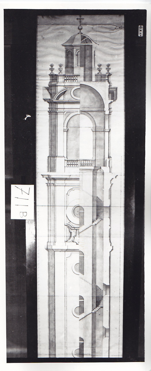 Prospetto sezione di campanile (disegno architettonico, opera isolata) di Ligari Pietro (attribuito) (sec. XVIII)
