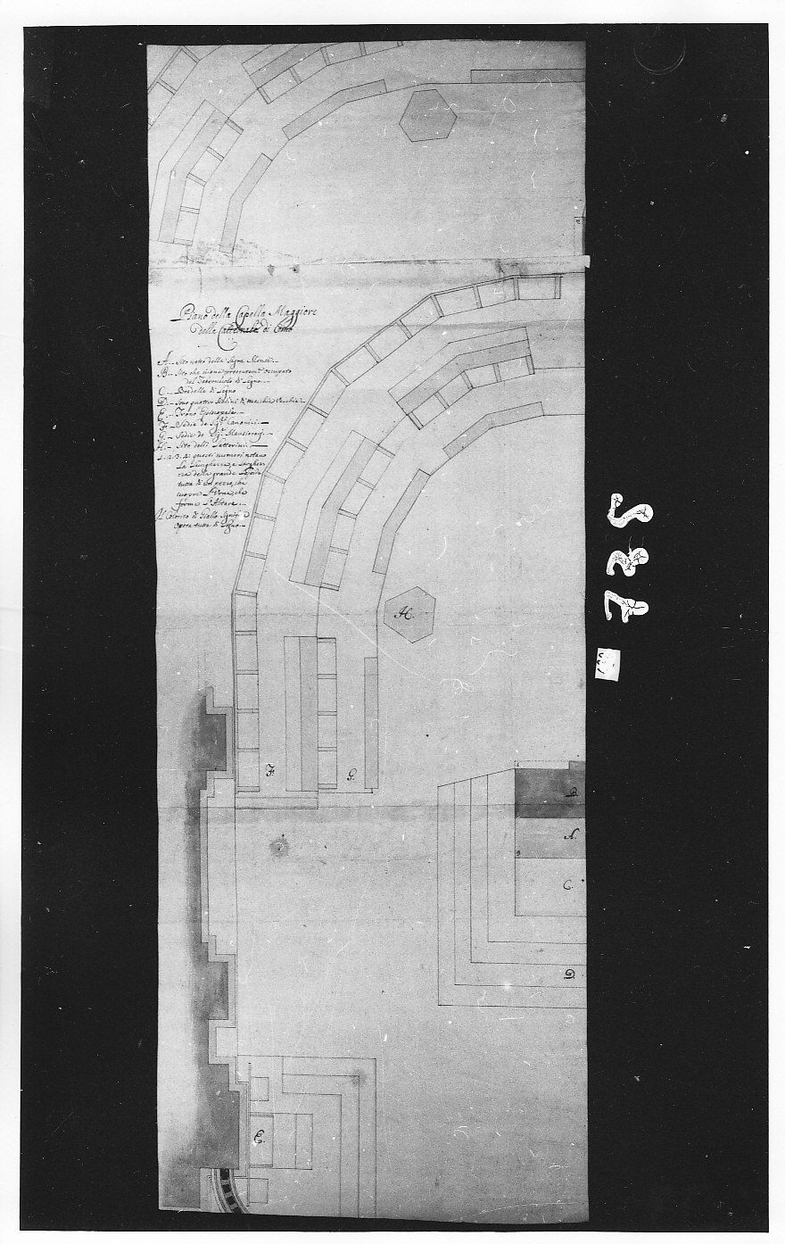 Pianta della cappella maggiore del Duomo di Como (metà sinistra) (disegno, opera isolata) - ambito lombardo (prima metà sec. XVIII)