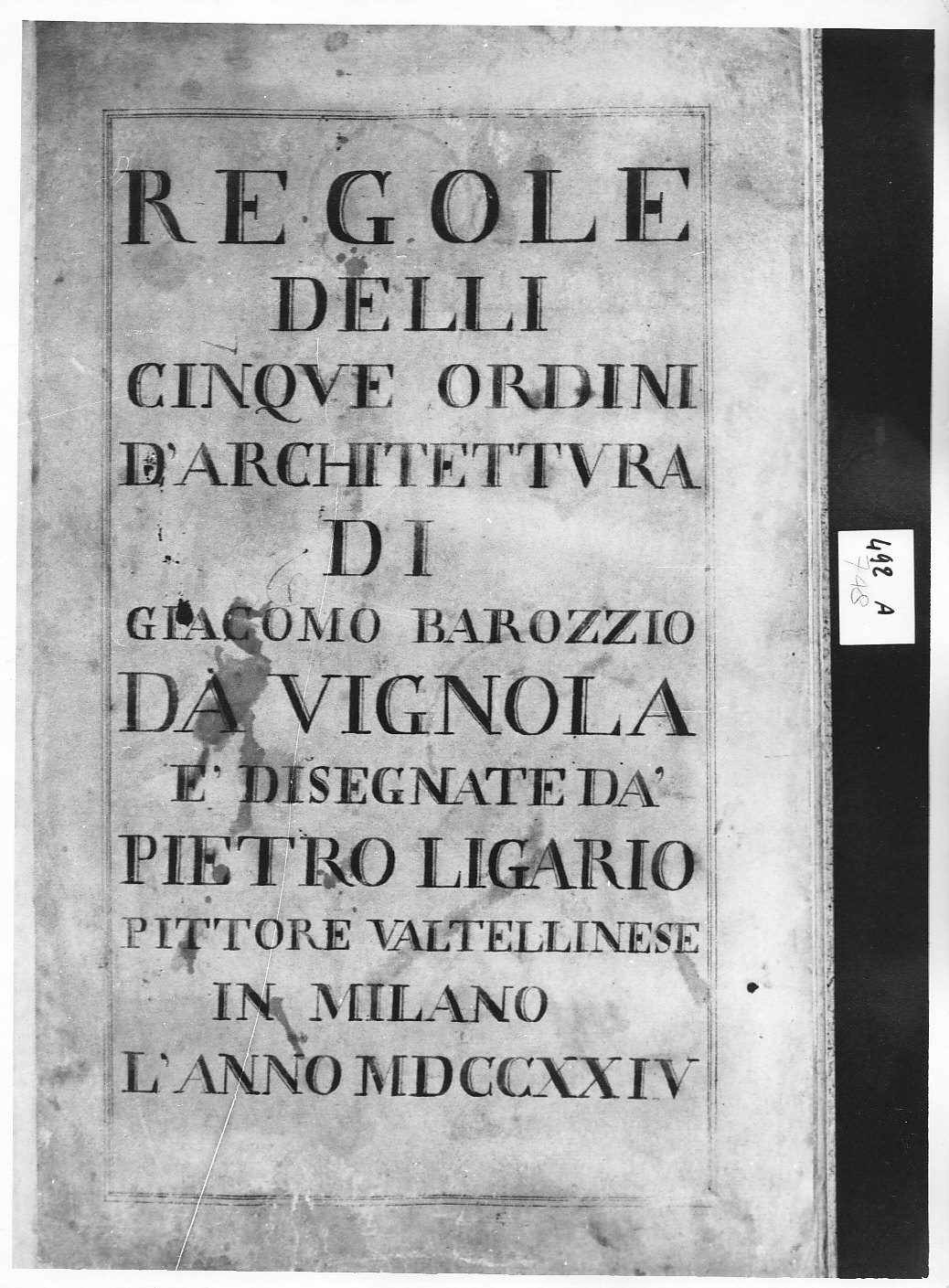 Trattato d'architettura del Vignola, frontespizio (disegno, opera isolata) di Ligari Pietro (attribuito) (sec. XVIII)