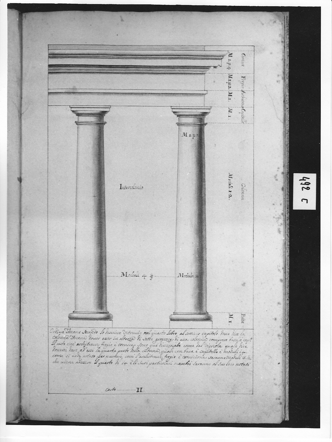 Due colonne toscane con architrave, fregio e cornice (disegno architettonico, opera isolata) di Ligari Pietro (attribuito) (sec. XVIII)