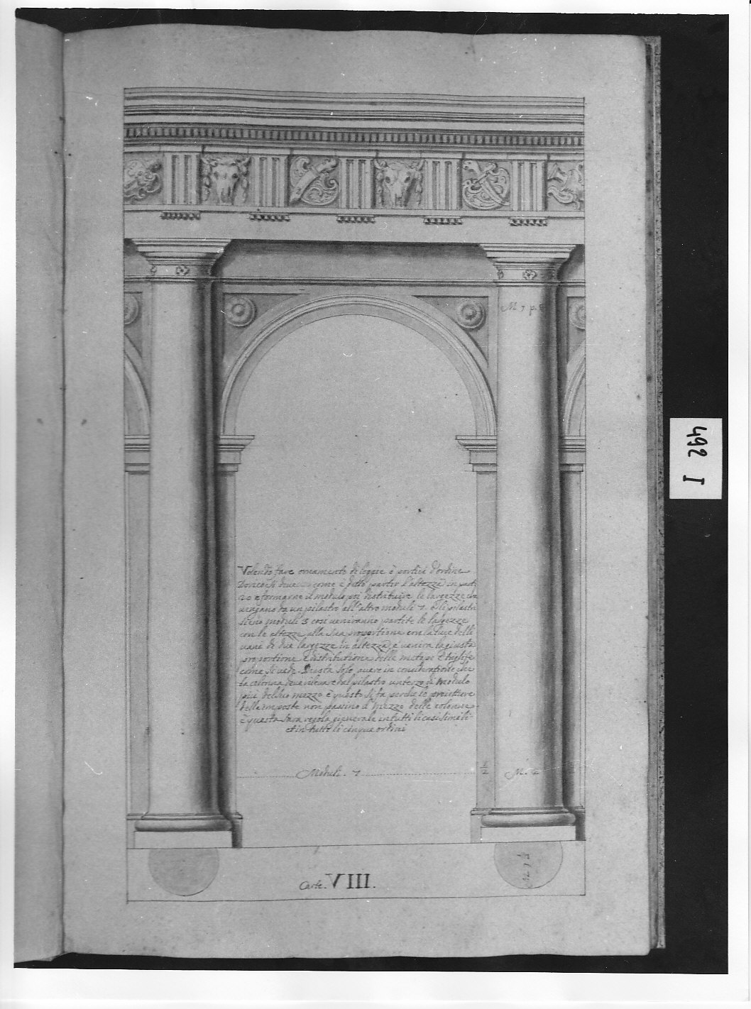 Arco iscritto nell'ordine dorico (disegno architettonico, opera isolata) di Ligari Pietro (attribuito) (sec. XVIII)