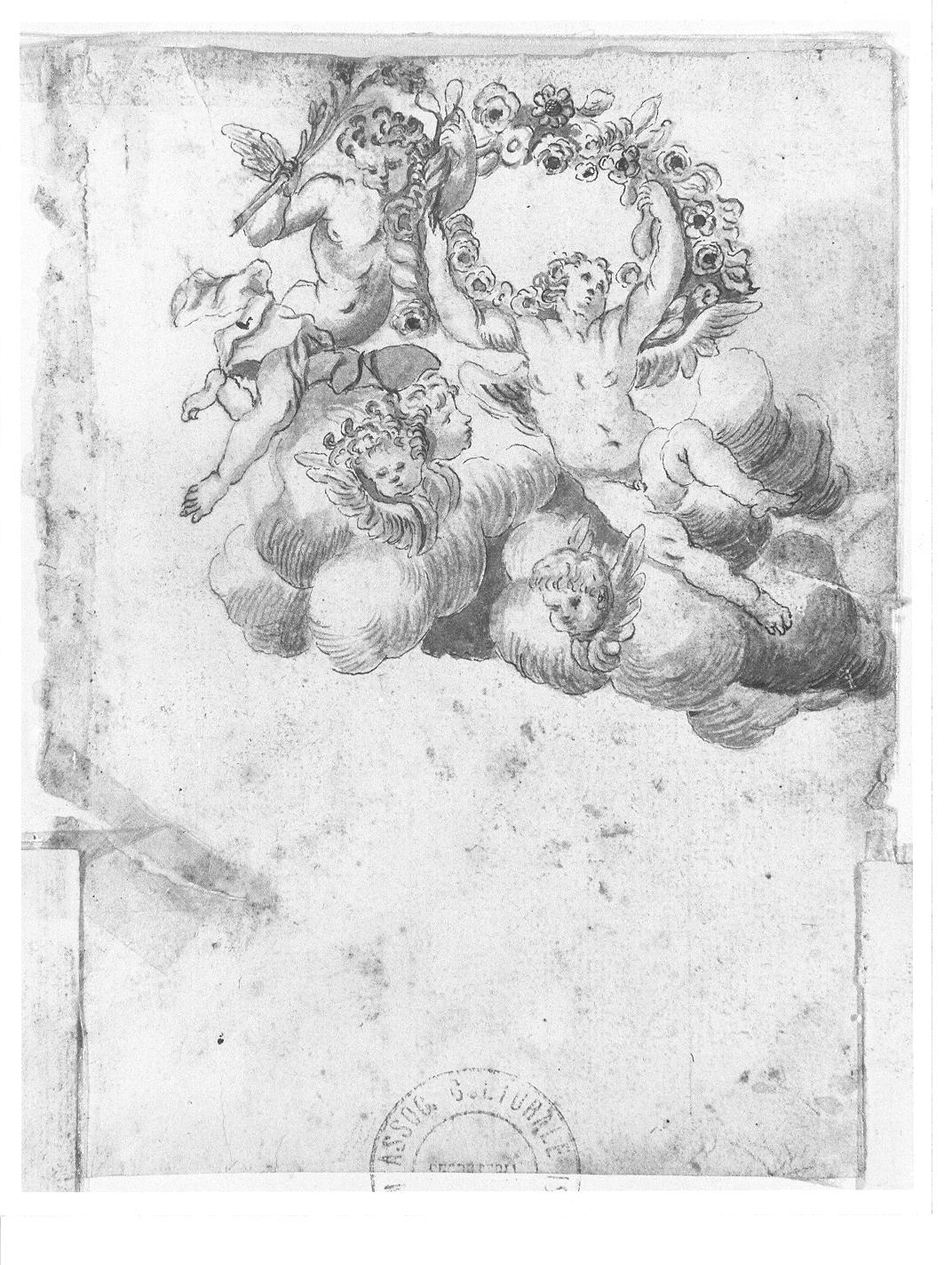 angeli reggicorona (disegno, opera isolata) di Carloni Diego (attribuito) (metà sec. XVIII)
