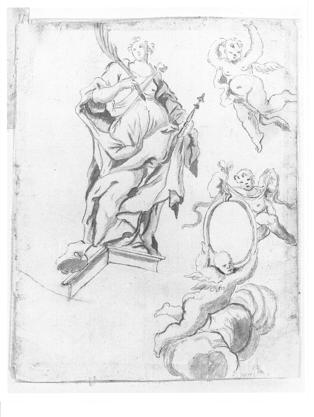 Santa Lucia/ angeli reggistemma (disegno, opera isolata) di Carloni Diego (attribuito) (metà sec. XVIII)
