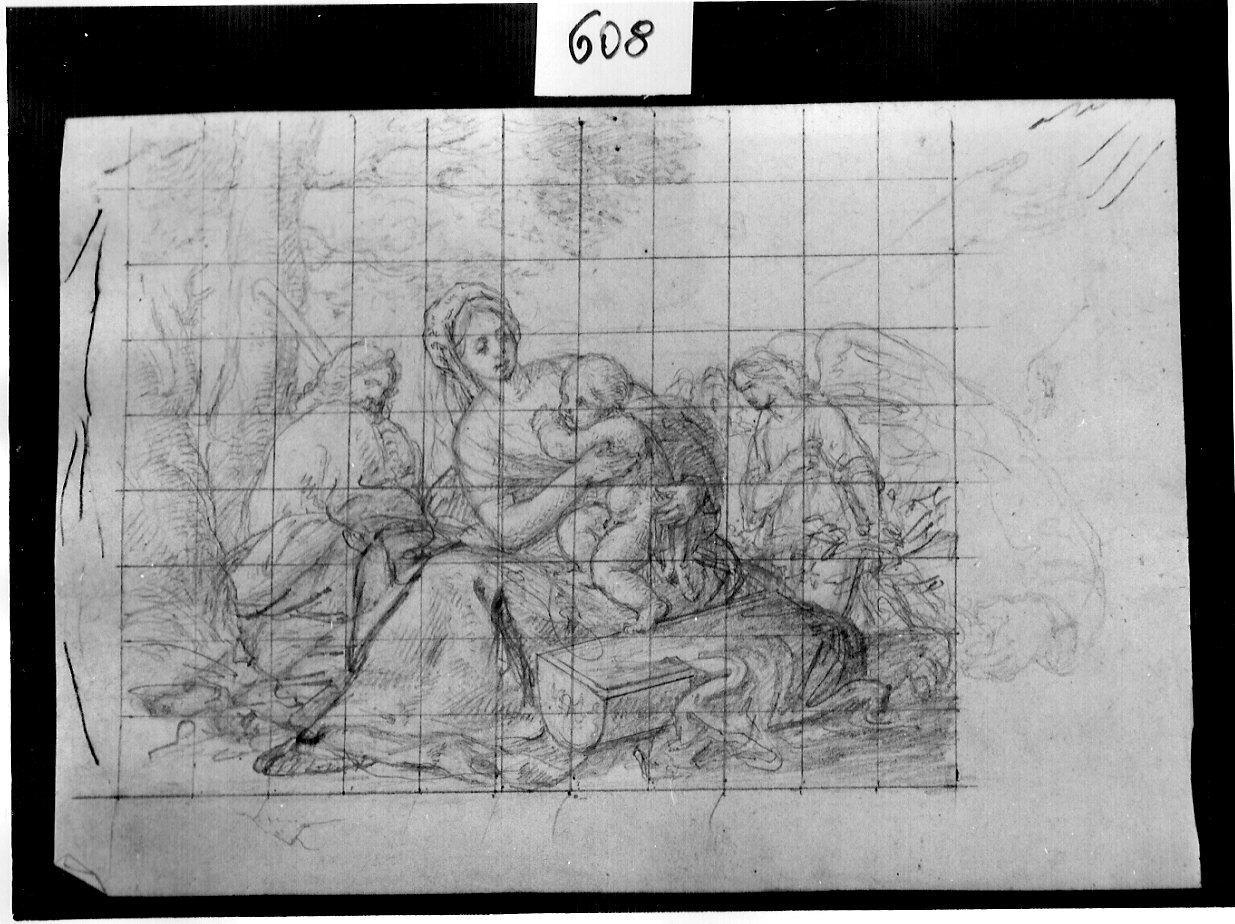 riposo nella fuga in Egitto, riposo nella fuga in Egitto (disegno, opera isolata) di Ligari Angelo (sec. XIX)