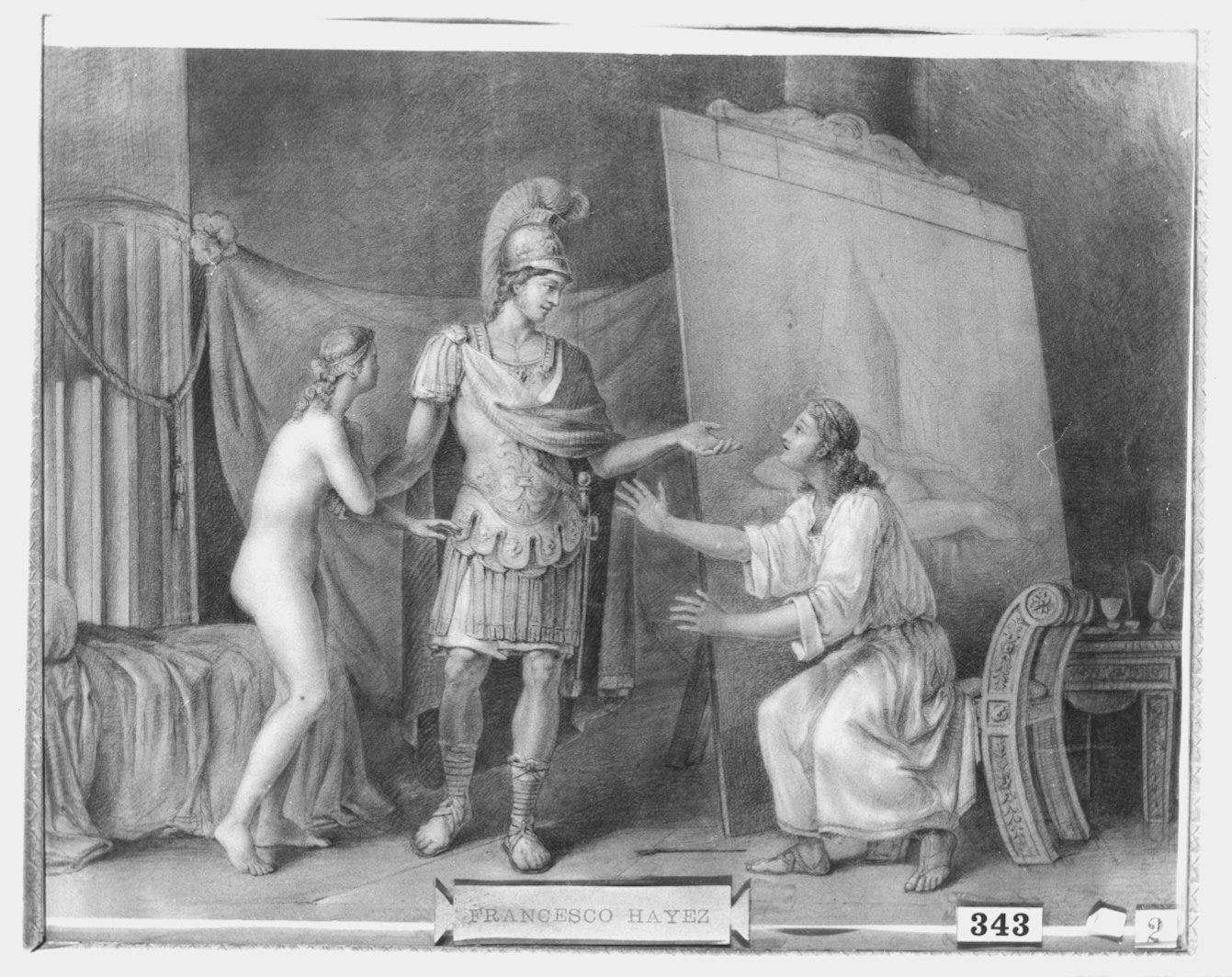 Alessandro Magno e Campaspe nello studio di Apelle (disegno) di Hayez Francesco (attribuito) (sec. XIX)