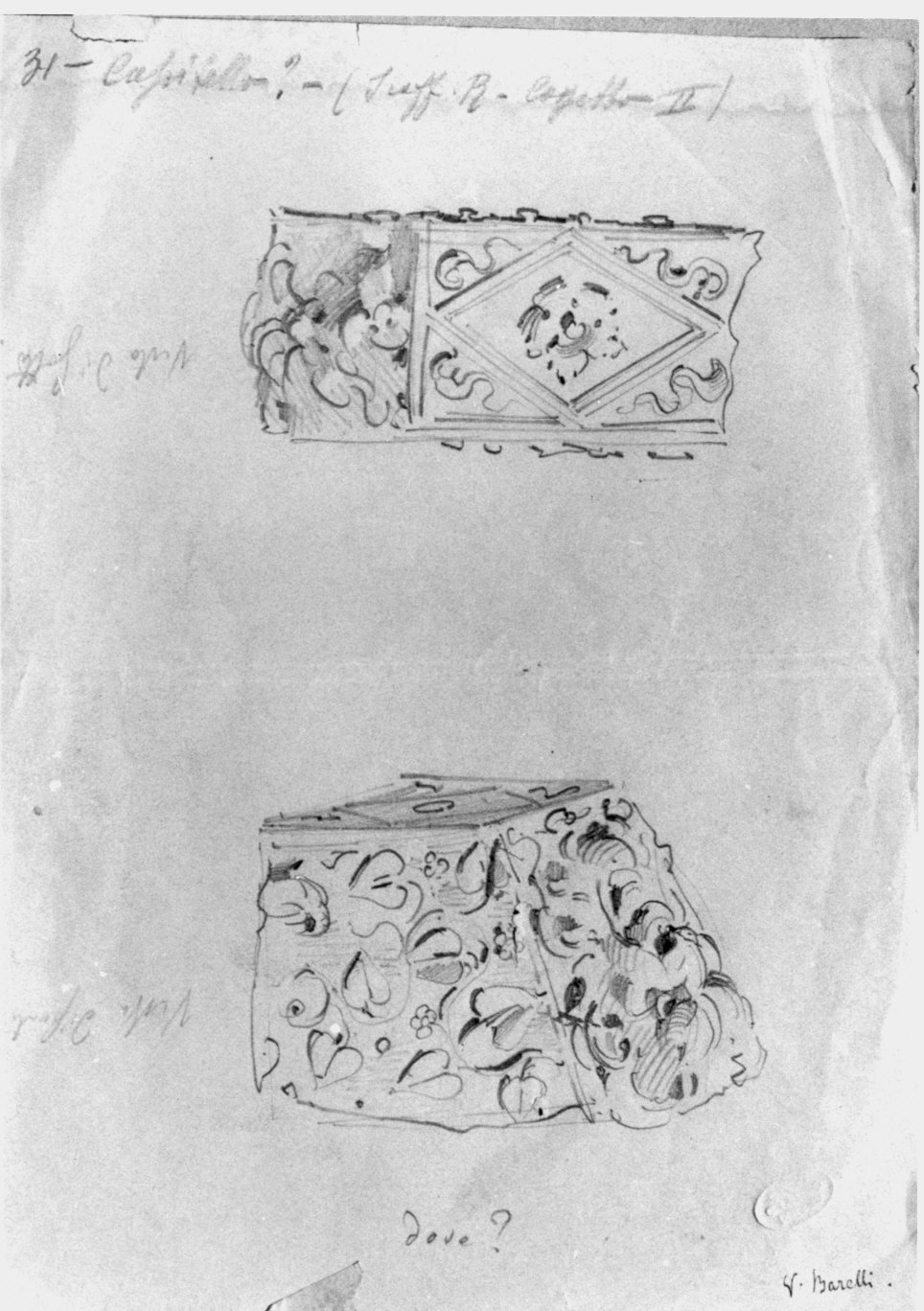 rilievo di capitello (disegno) di Barelli Vincenzo (attribuito) (terzo quarto sec. XIX)