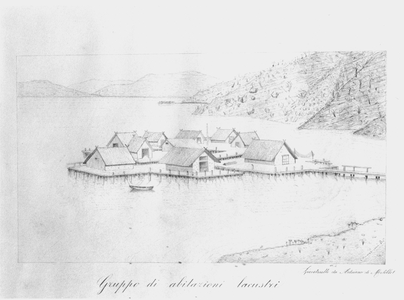 paesaggio lacustre (disegno) - ambito svizzero (?) (ultimo quarto sec. XIX)