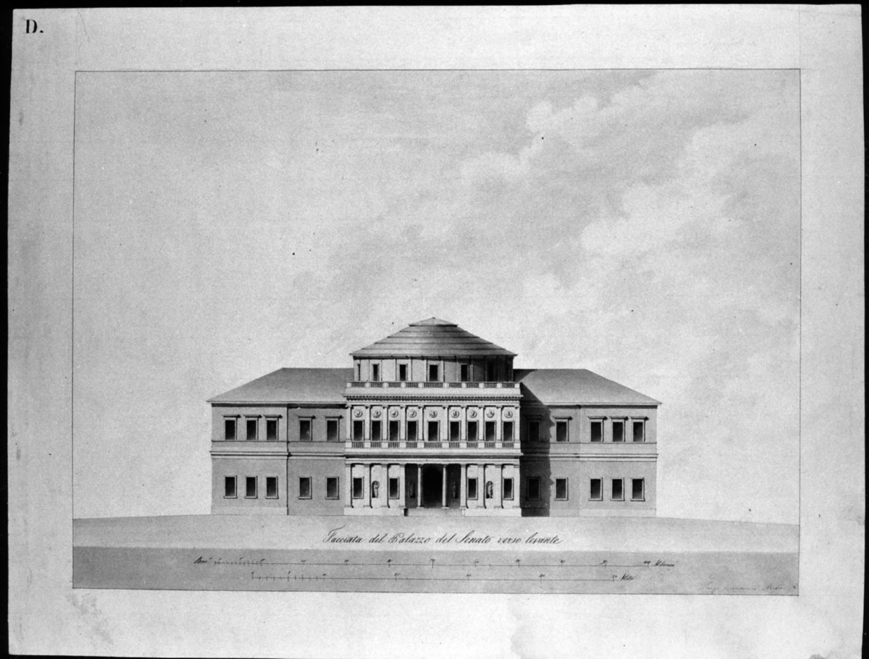 progetto architettonico: prospetto est del Palazzo del Senato a Milano (disegno, opera isolata) di Canonica Luigi (sec. XIX)