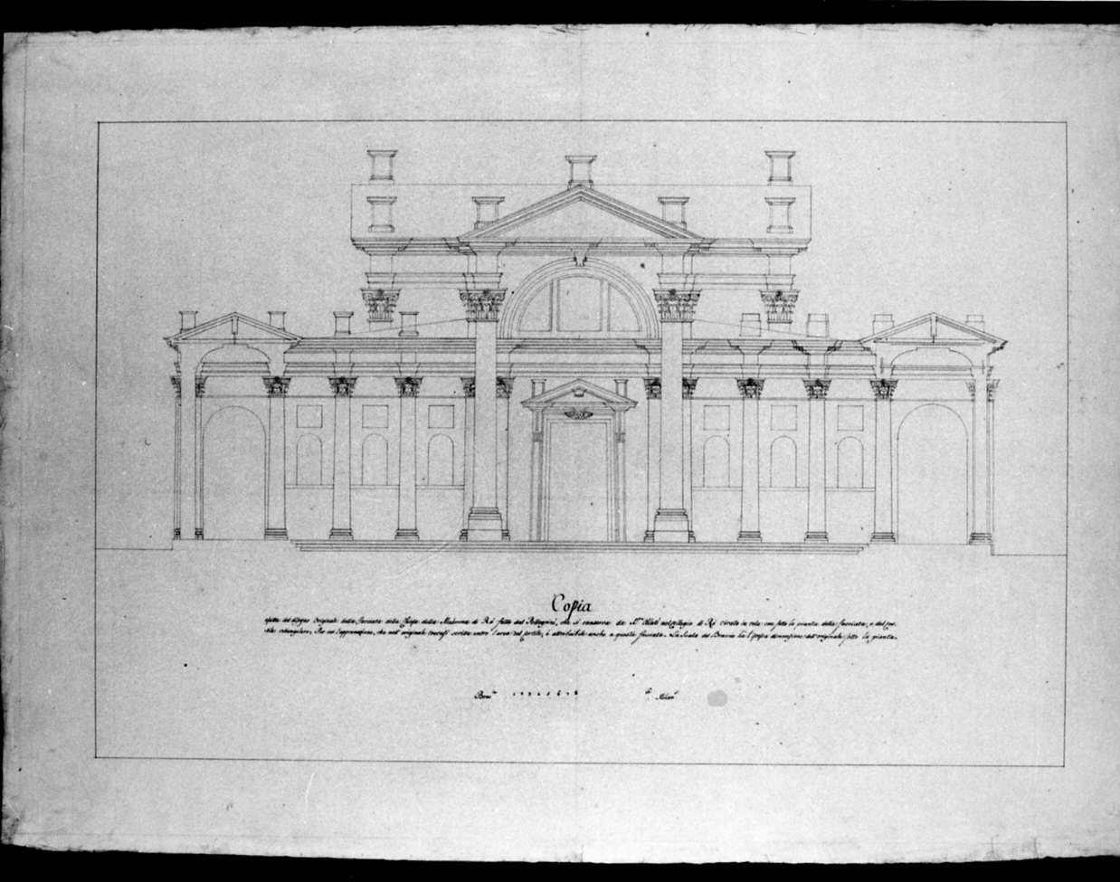 rilievo del prospetto del Santuario della Beata Vergine Addolorata a Rho (disegno, opera isolata) di Cagnola Luigi (sec. XVIII)