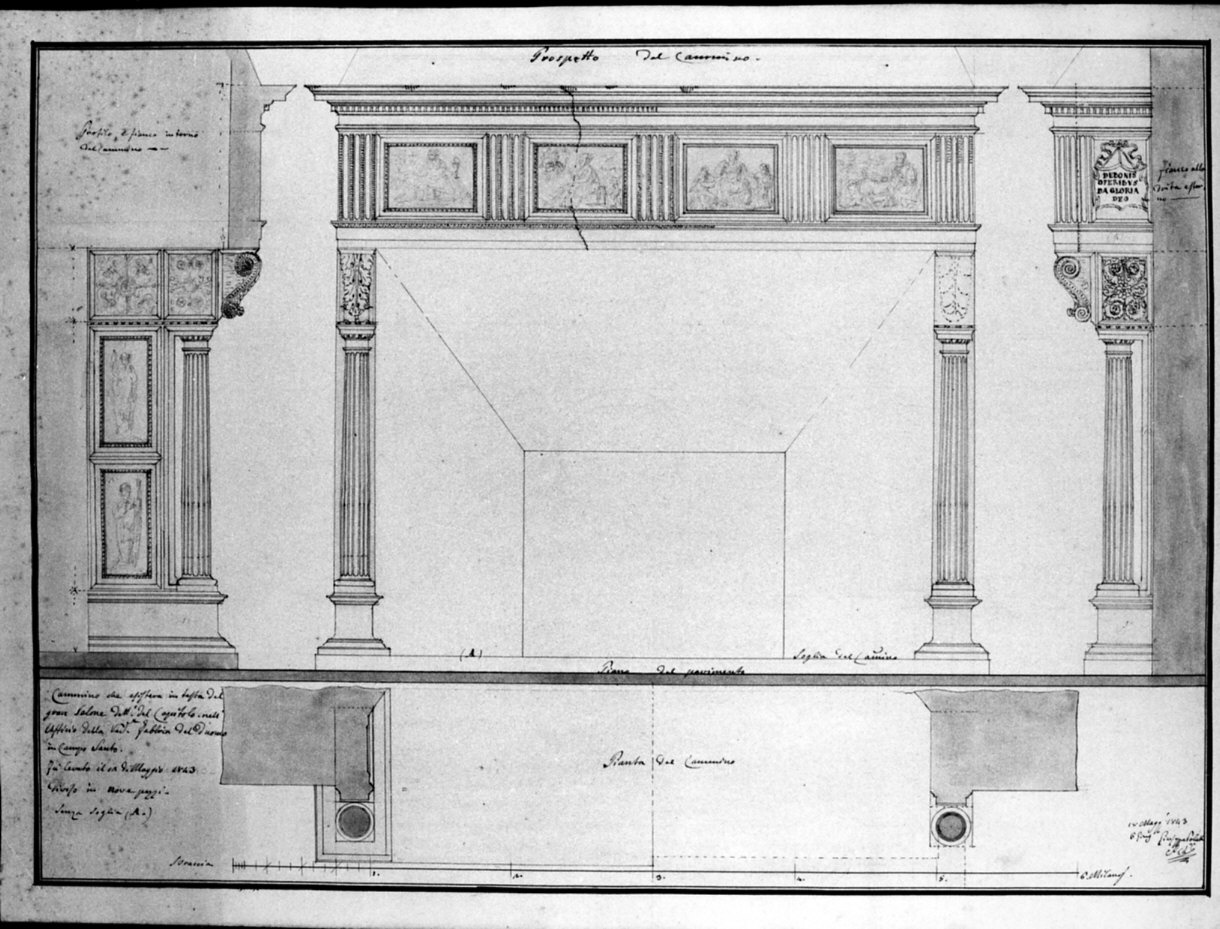 rilievo di camino (disegno, opera isolata) di Pollack Giuseppe (sec. XIX)