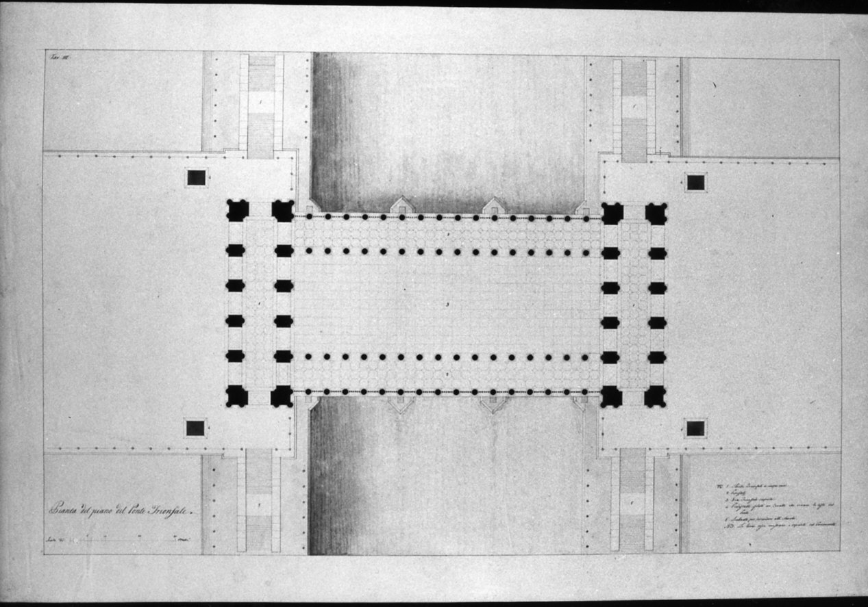 progetto architettonico: ponte trionfale (disegno, opera isolata) di Cagnola Luigi (sec. XIX)