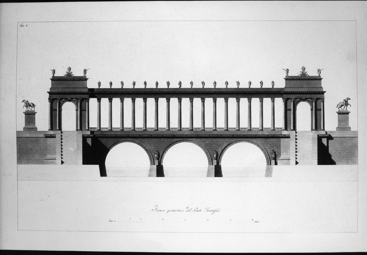 progetto architettonico: ponte trionfale (disegno, opera isolata) di Cagnola Luigi (sec. XIX)