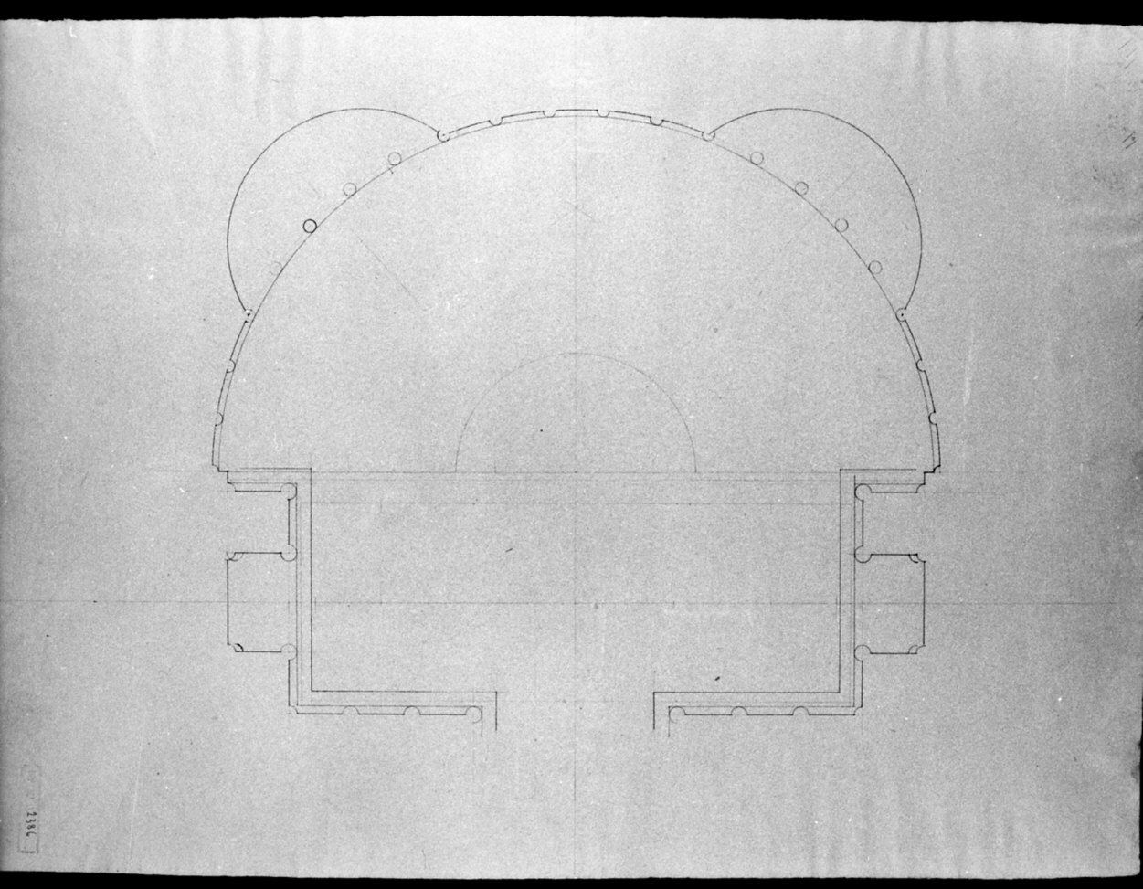 progetto architettonico: pianta del salone delle sedute nel Palazzo del Senato a Milano (disegno, opera isolata) di Cagnola Luigi (sec. XIX)