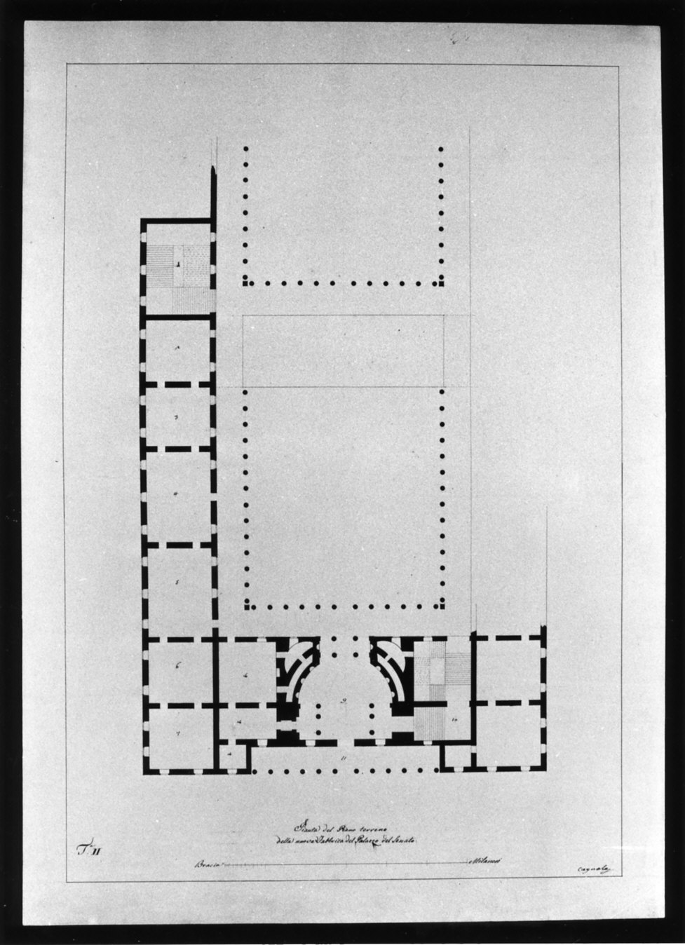 progetto architettonico: pianta del piano terreno del Palazzo del Senato a Milano (disegno, opera isolata) di Cagnola Luigi (sec. XIX)