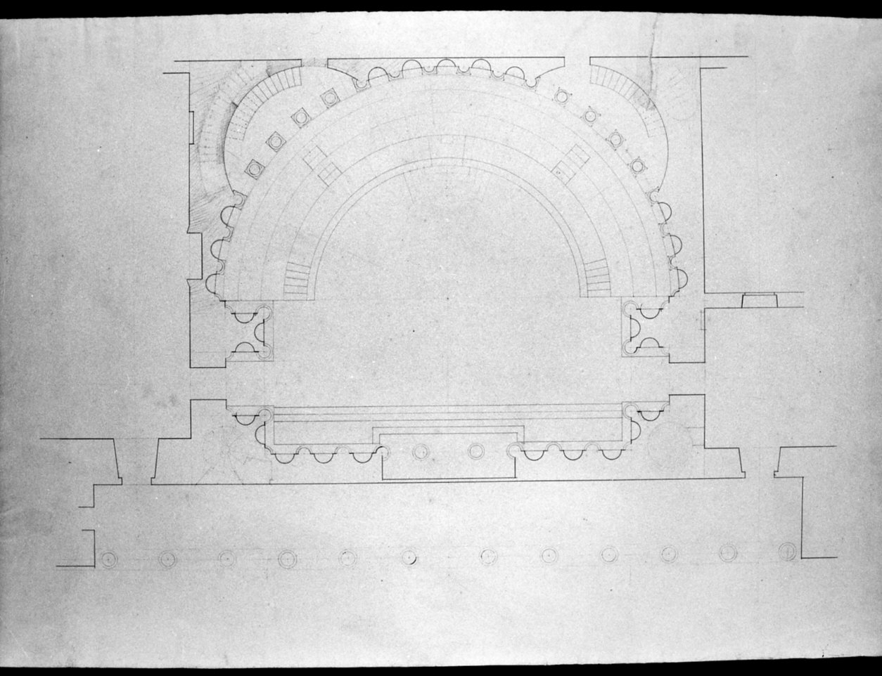 progetto architettonico: pianta del salone delle sedute nel Palazzo del Senato a Milano (disegno, opera isolata) di Cagnola Luigi (sec. XIX)