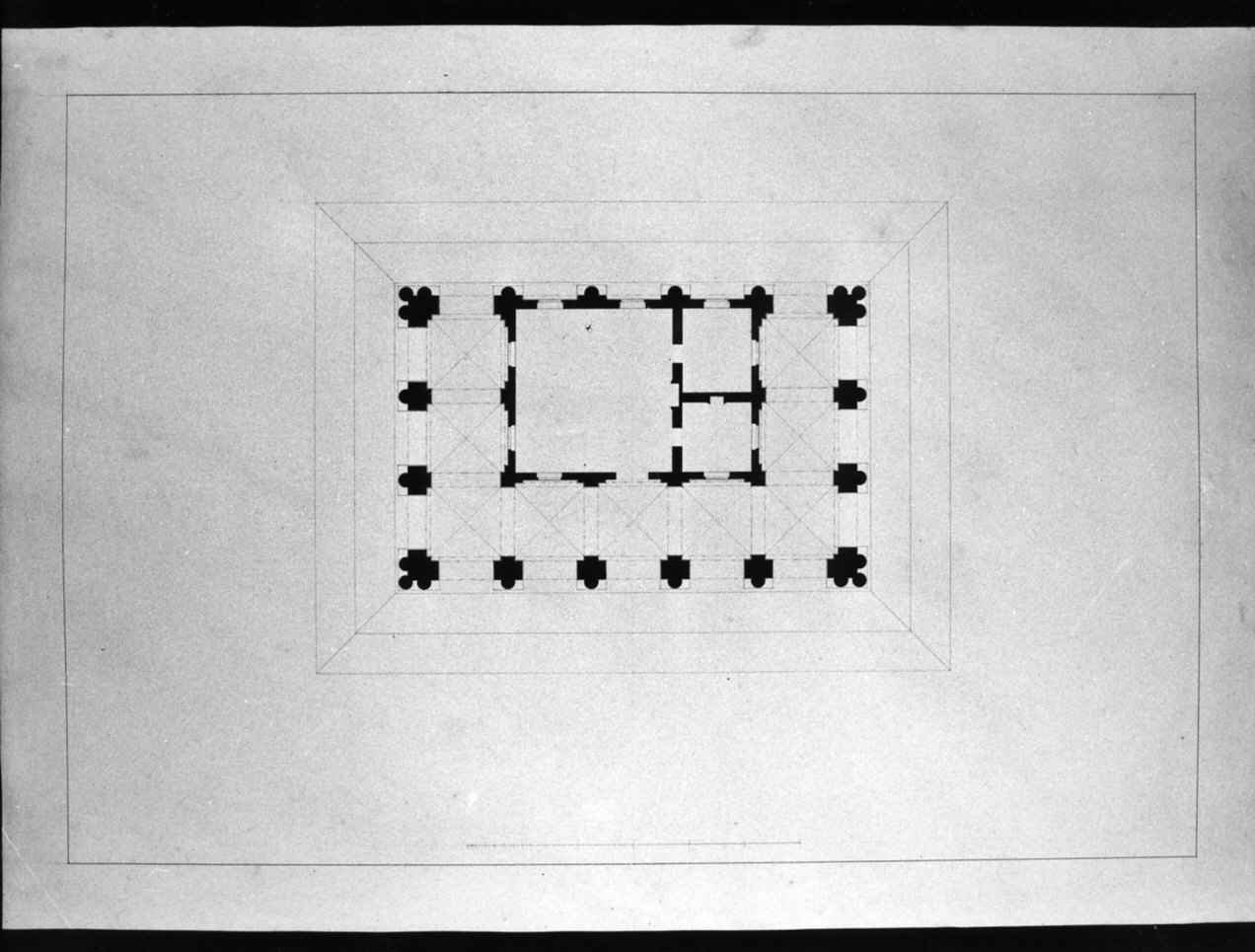 progetto architettonico: pianta del piano terreno della recettoria esterna dell'atrio di Porta Ticinese a Milano (disegno, opera isolata) di Cagnola Luigi (sec. XIX)