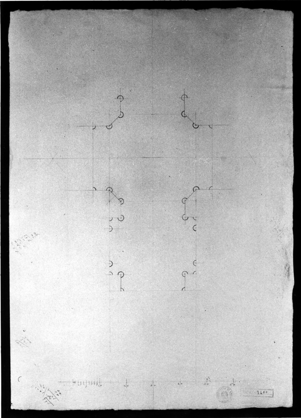 progetto architettonico: pianta di chiesa a croce latina/ pianta parziale di transetto (disegno, opera isolata) di Cagnola Luigi (e aiuti) (sec. XIX)