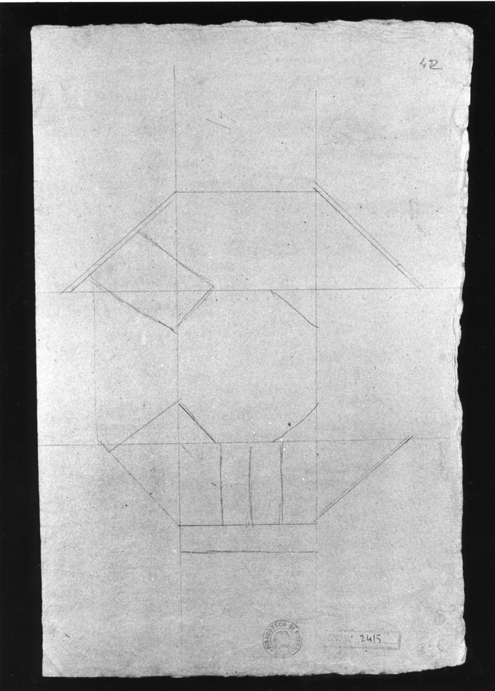 progetto architettonico: pianta di edificio ottagonale (disegno, opera isolata) di Cagnola Luigi (sec. XIX)