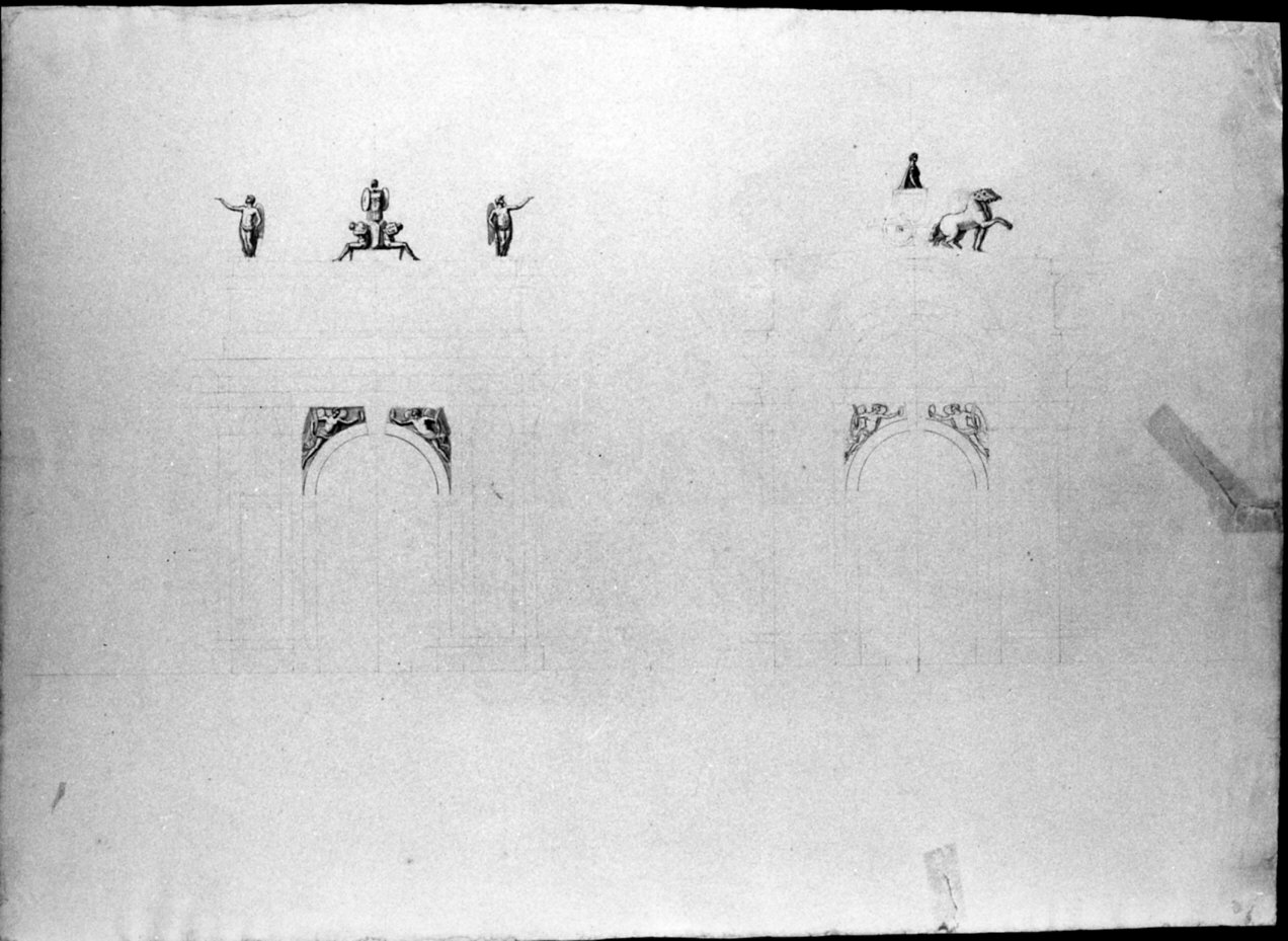 progetto architettonico: studio di decorazione per arco trionfale (disegno, opera isolata) di Cagnola Luigi (sec. XIX)