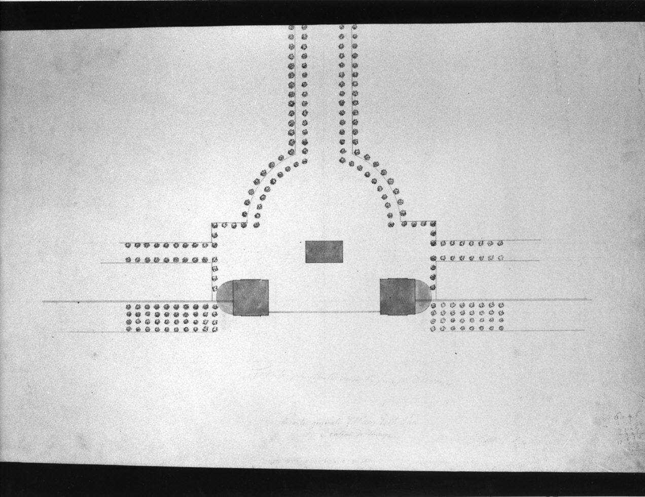 progetto architettonico:planimetria del complesso dell'Arco della Pace a Milano (disegno, opera isolata) di Cagnola Luigi (e aiuti) (sec. XIX)