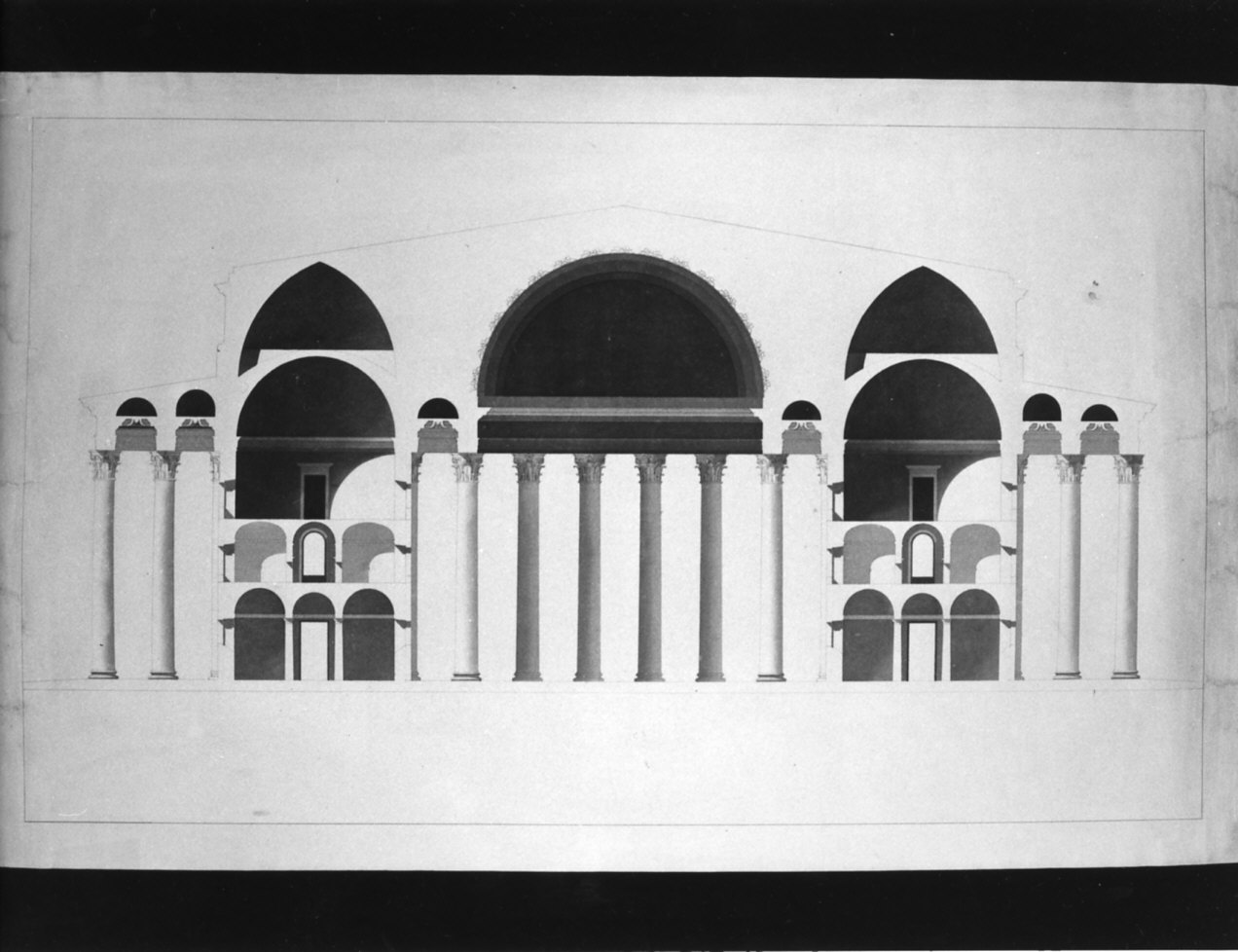 progetto architettonico: progetto per l'ampliamento del palazzo imperiale a Vienna (disegno, opera isolata) di Cagnola Luigi (sec. XIX)