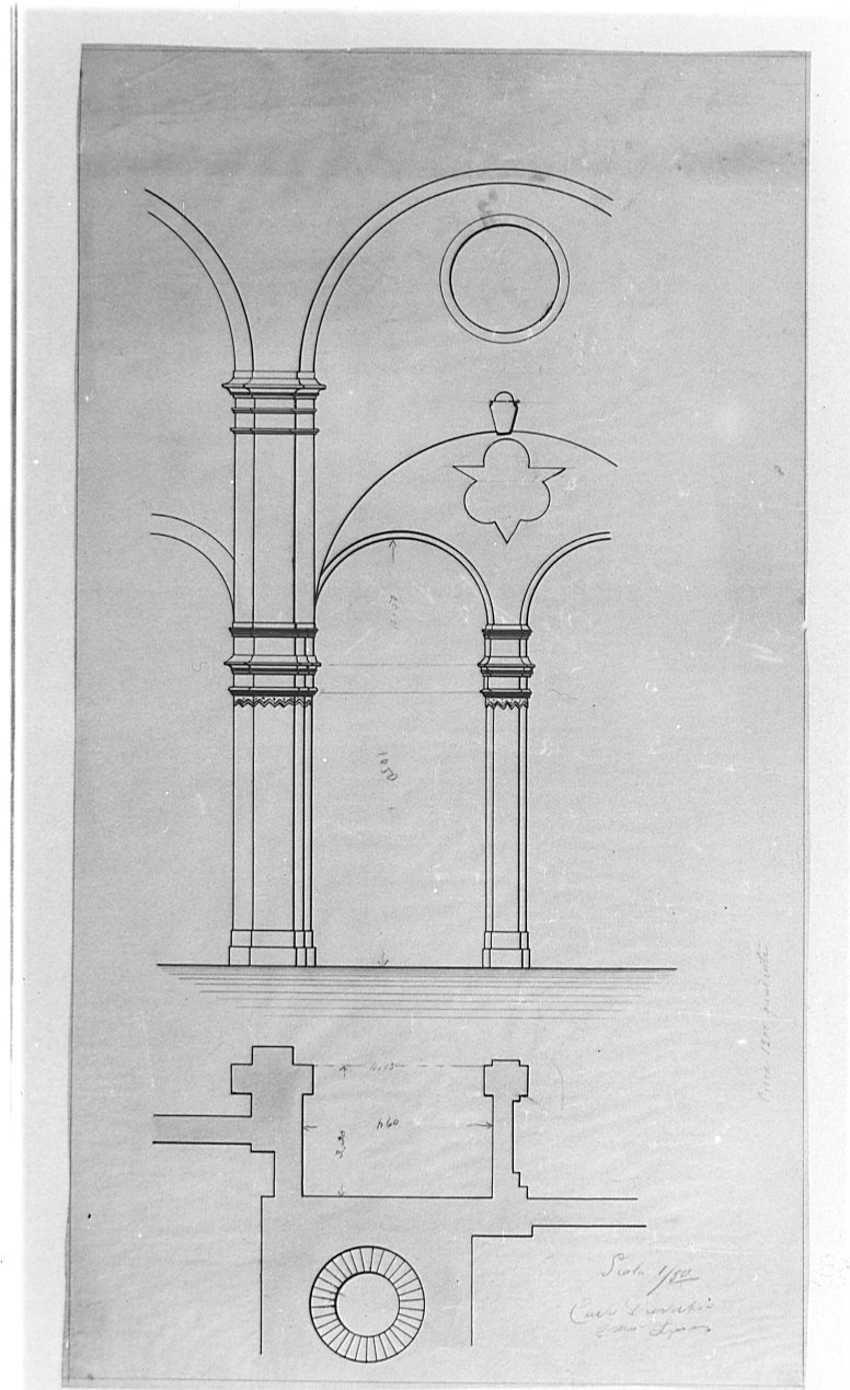 disegno architettonico: alzato interno chiesa di San Domenico (disegno, opera isolata) di Proverbio Carlo (sec. XX)
