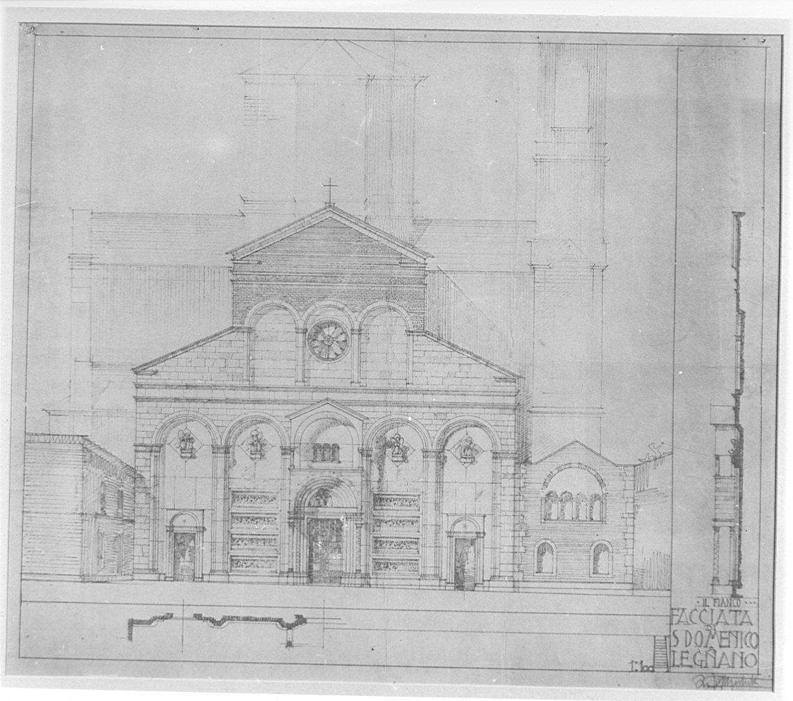 disegno architettonico: facciata della chiesa di San Domenico (disegno, opera isolata) di Magistretti Pier Giulio (sec. XX)