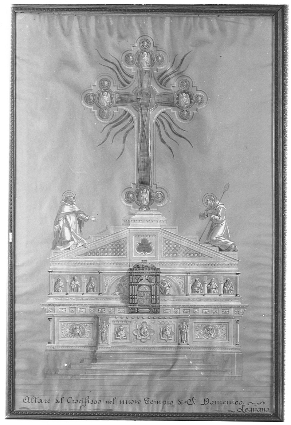 disegno architettonico: altare del SS. Crocifisso nella chiesa di San Domenico a Legnano (disegno, opera isolata) - ambito lombardo (sec. XX)