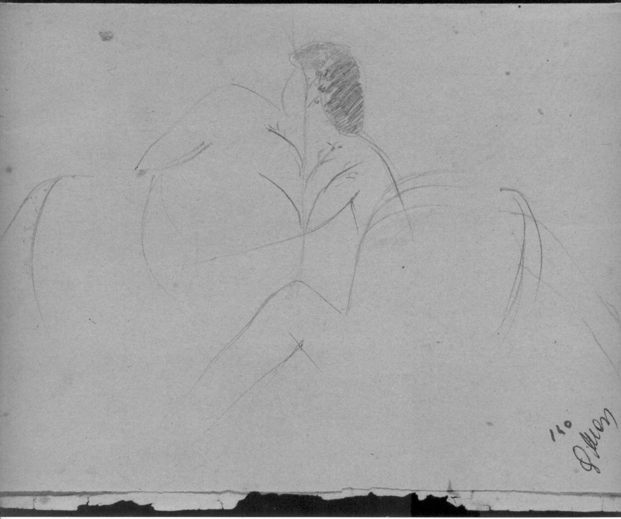 Figura femminile nel bosco/ Studio di fiori/ Studio di figura femminile (disegno) di Cassolo Bracchi Regina (attribuito) (sec. XX)
