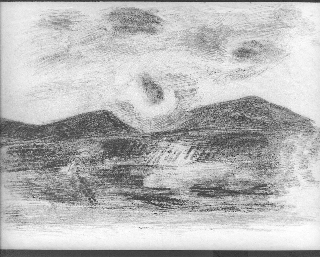 paesaggio sul lago (disegno) di Cassolo Bracchi Regina (attribuito) (sec. XX)