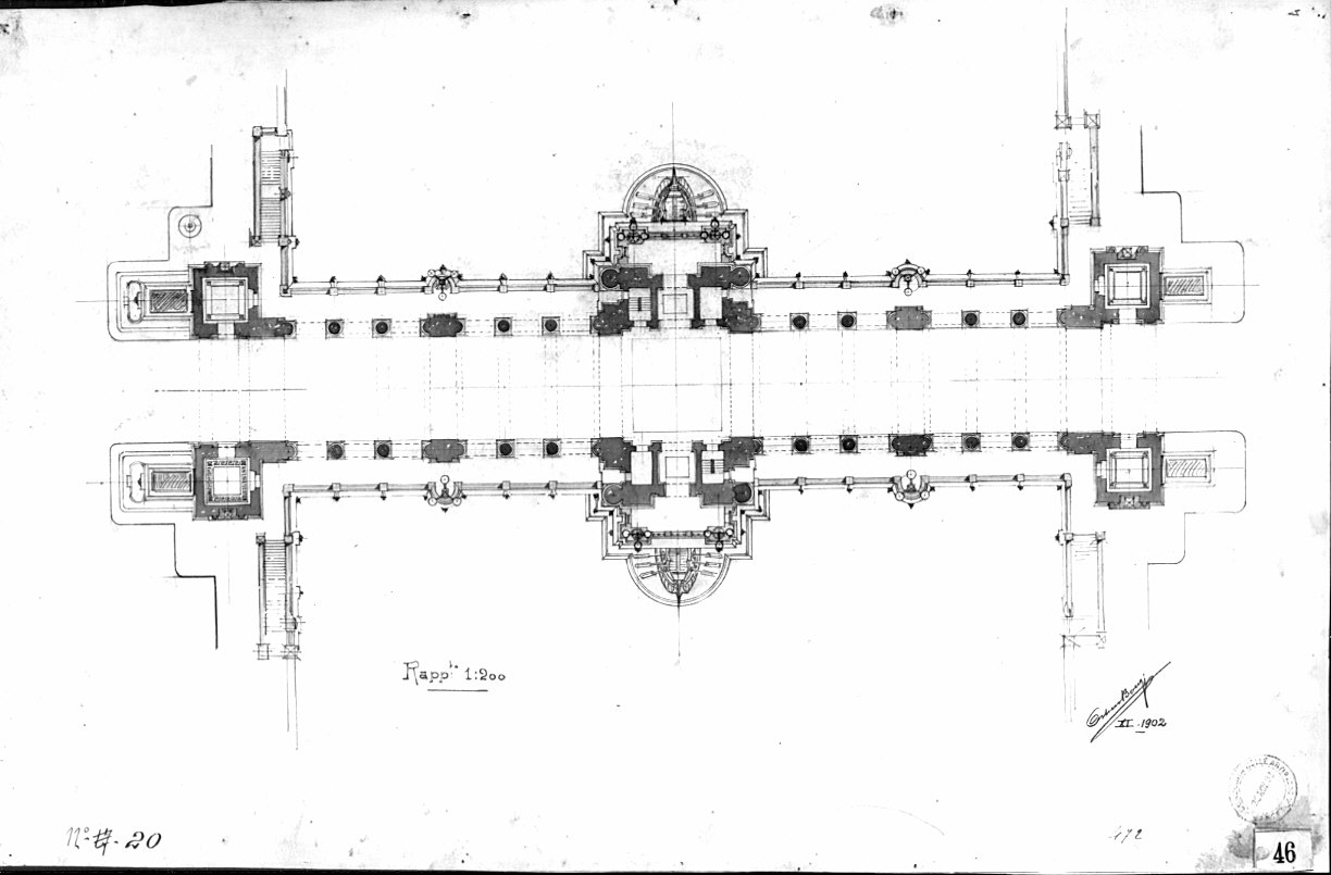 Progetto di ponte commemorativo: pianta, architettura (disegno architettonico, opera isolata) di Bongi Orsini (attribuito) (sec. XX)