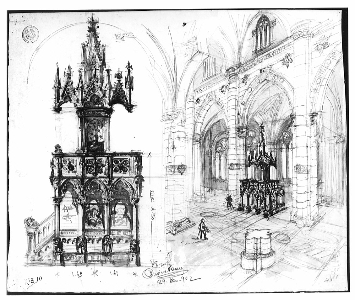 Progetto per pulpito: schizzi estemporanei, architettura (disegno architettonico, opera isolata) di Bongi Orsini (attribuito) (sec. XX)