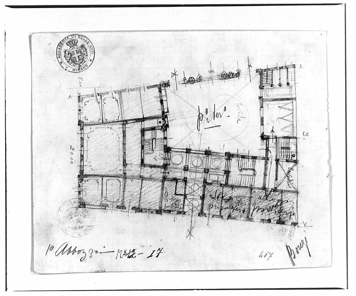 Progetto per casa signorile d'affitto: pianta del piano terra, architettura (disegno architettonico, opera isolata) di Bongi Orsini (attribuito) (sec. XX)