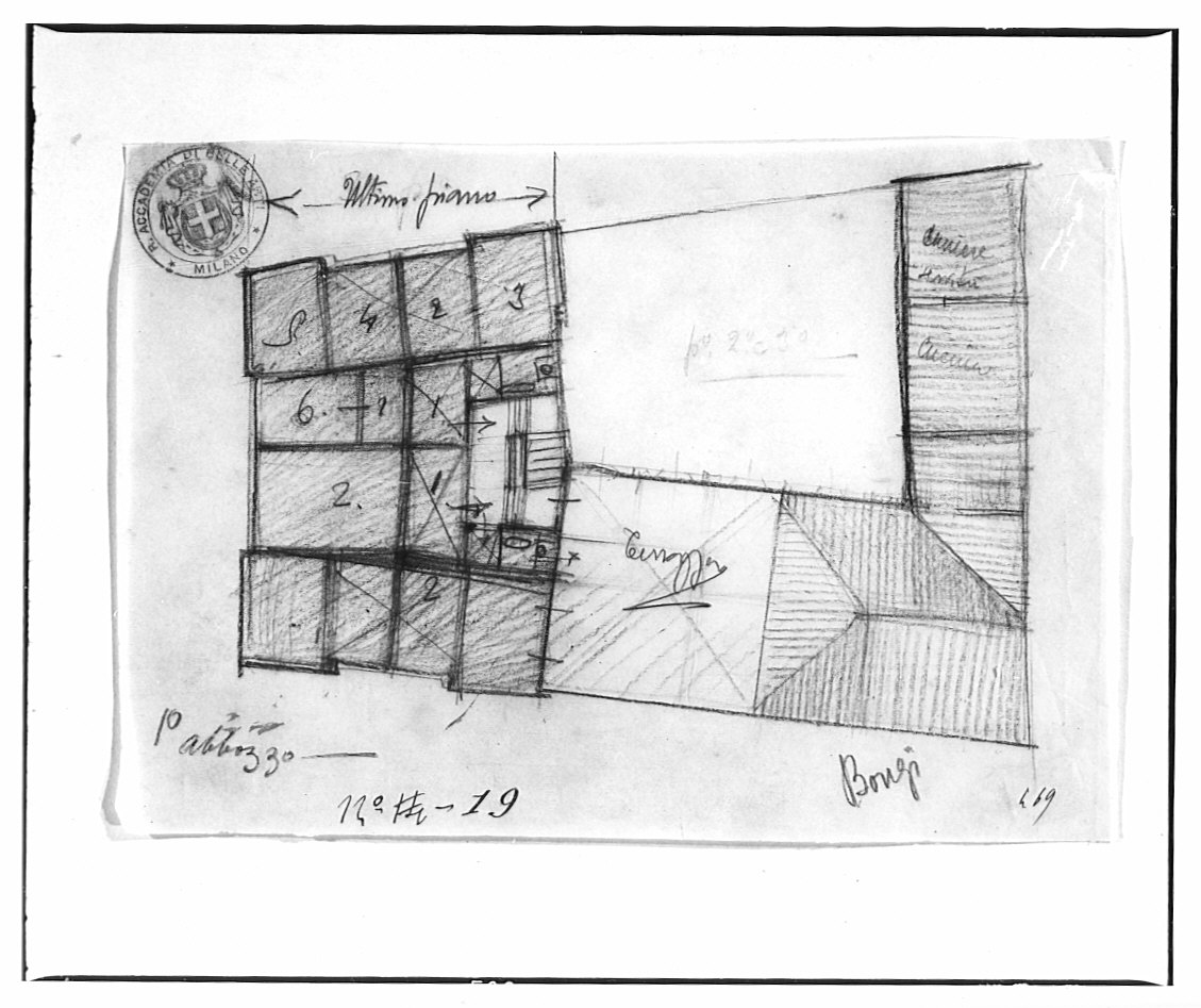 Progetto per casa signorile d'affitto: pianta dell'ultimo piano, architettura (disegno architettonico, opera isolata) di Bongi Orsini (attribuito) (sec. XX)