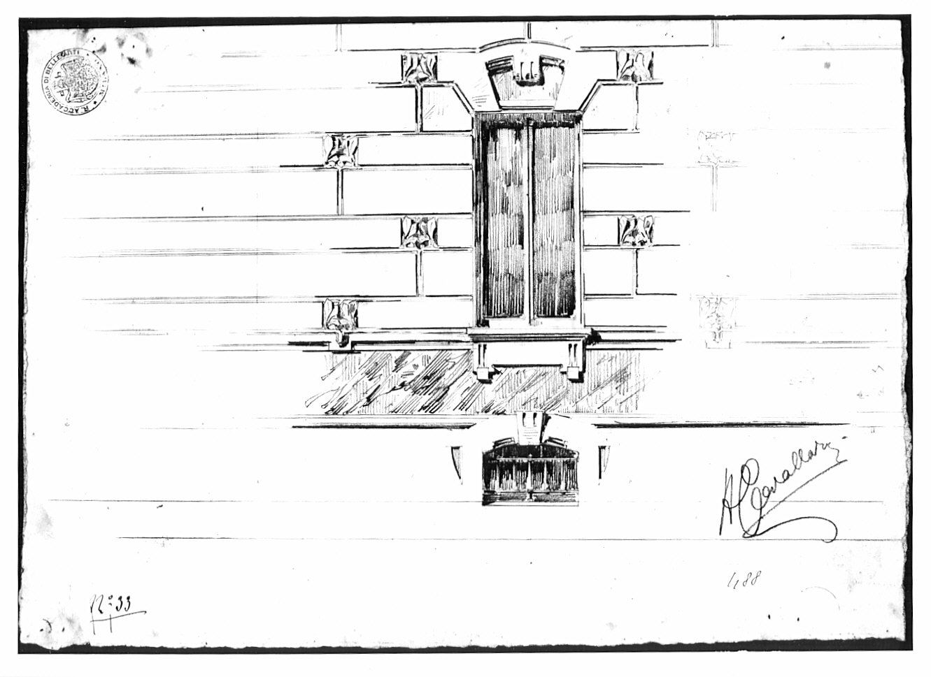 Progetto per casa d'abitazione: dettaglio architettonico, architettura (disegno architettonico, opera isolata) di Cavallari Antonio (attribuito) (sec. XX)