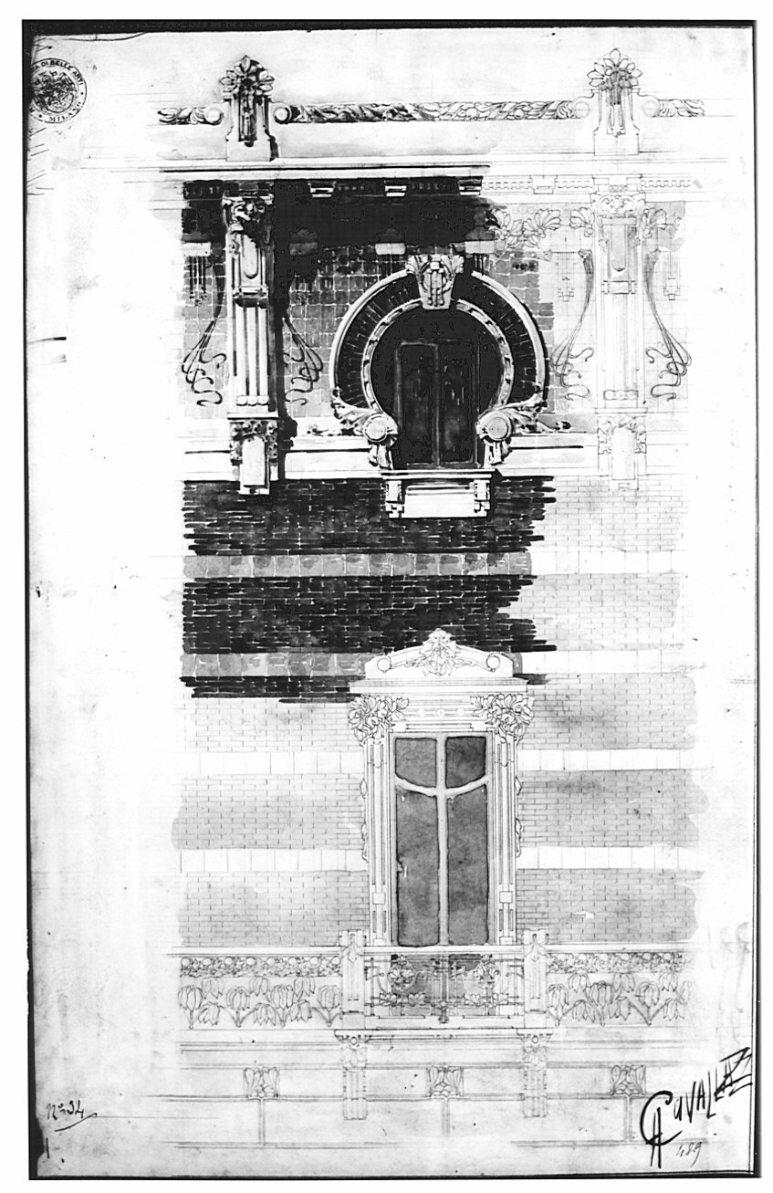Progetto per casa d'abitazione: dettaglio architettonico, architettura (disegno architettonico, opera isolata) di Cavallari Antonio (attribuito) (sec. XX)