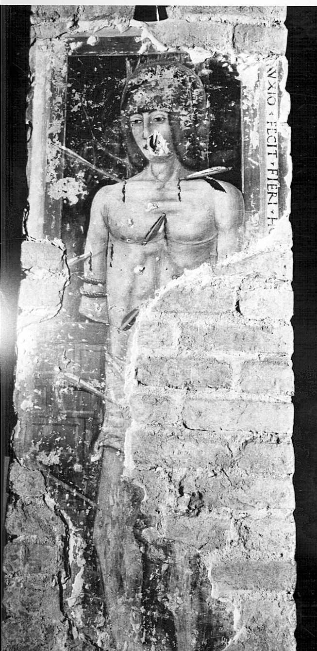 San Sebastiano (dipinto murale, frammento) - ambito lombardo (seconda metà sec. XV)