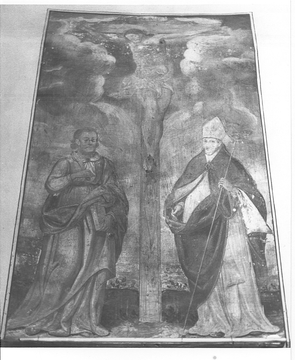 crocifissione di Cristo tra San Teodoro e San Bartolomeo (dipinto, opera isolata) - ambito lombardo (sec. XVIII)