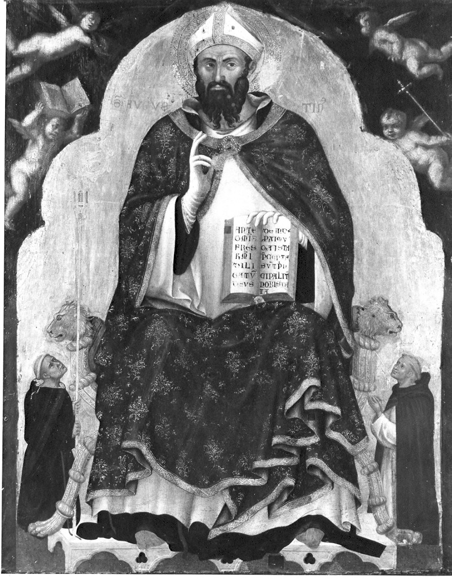 Sant'Agostino in cattedra (dipinto, opera isolata) di Lorenzo Veneziano (attribuito) (sec. XIV)