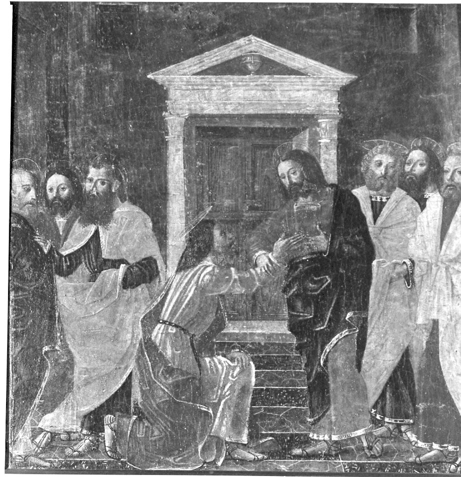 incredulità di San Tommaso (dipinto, opera isolata) di Butinone Bernardino (attribuito) (sec. XV)