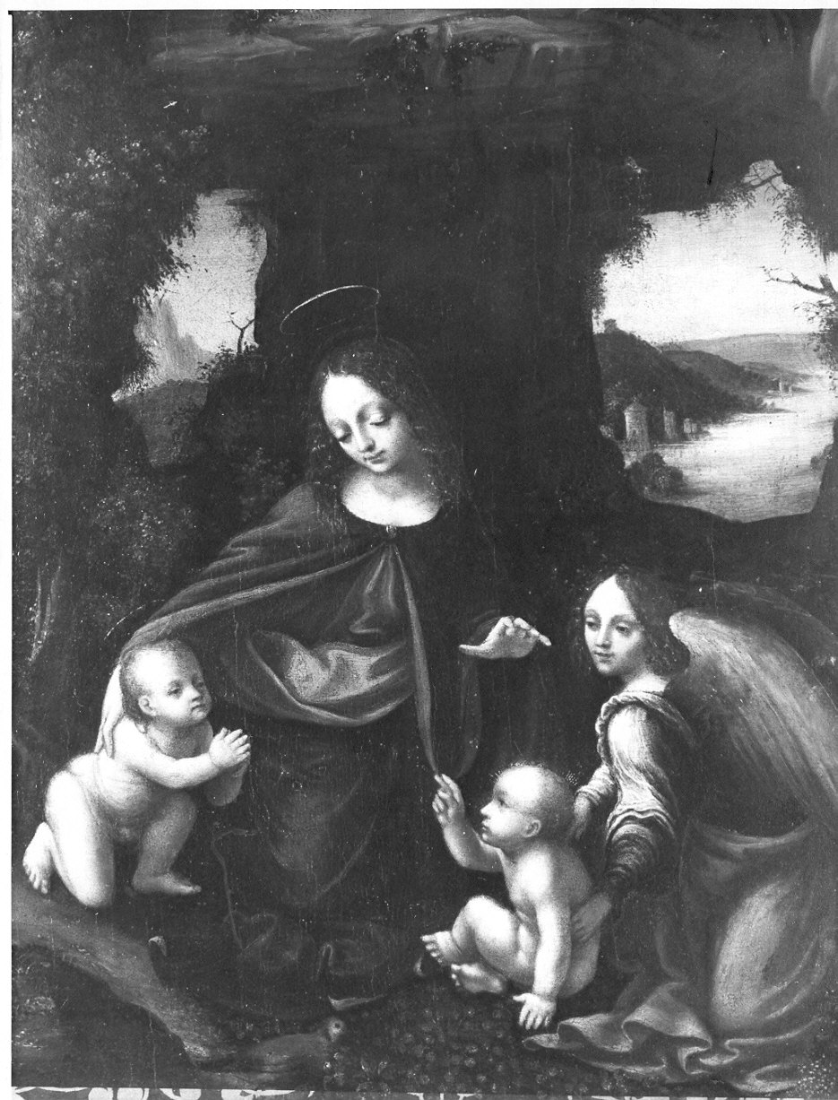 Vergine delle Rocce, Madonna con Bambino e San Giovannino (dipinto, opera isolata) - ambito Italia centro-settentrionale (sec. XVI)