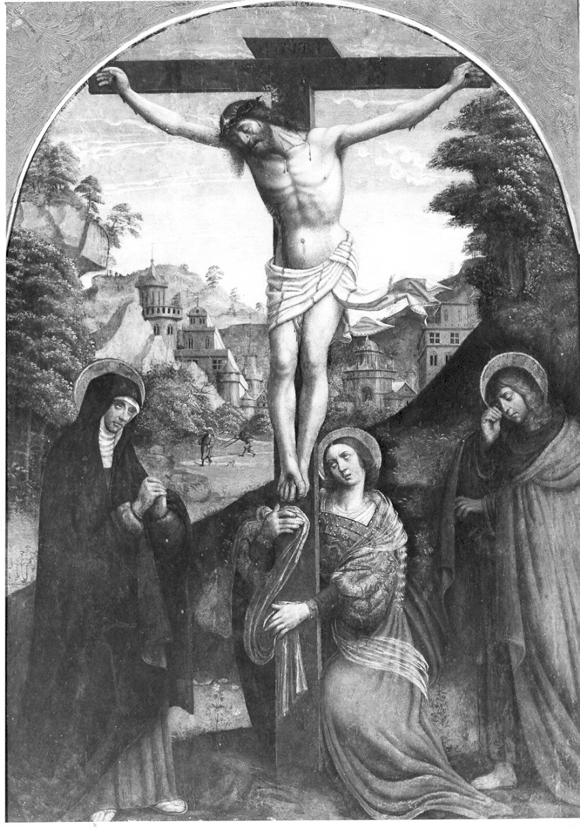 crocifissione di Cristo (dipinto, opera isolata) di Ferrari Defendente (attribuito) (sec. XVI)