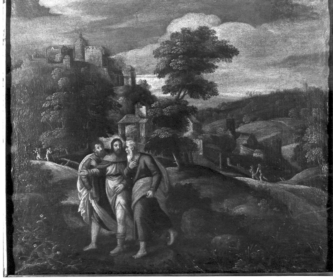 incontro di Cristo e i discepoli sulla via di Emmaus (dipinto, opera isolata) - ambito veneto (sec. XVI)