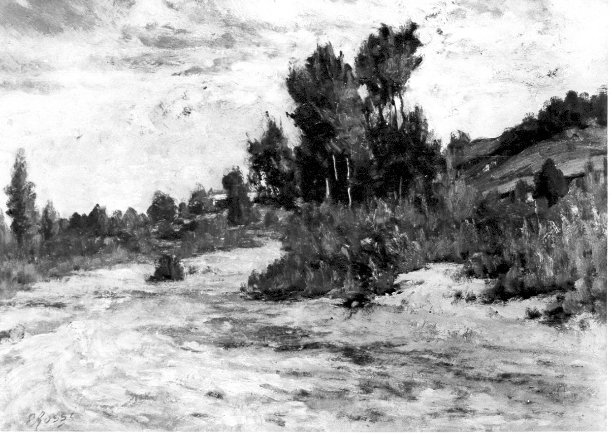 Paesaggio con alberi e case (dipinto, opera isolata) - ambito pavese (sec. XX)