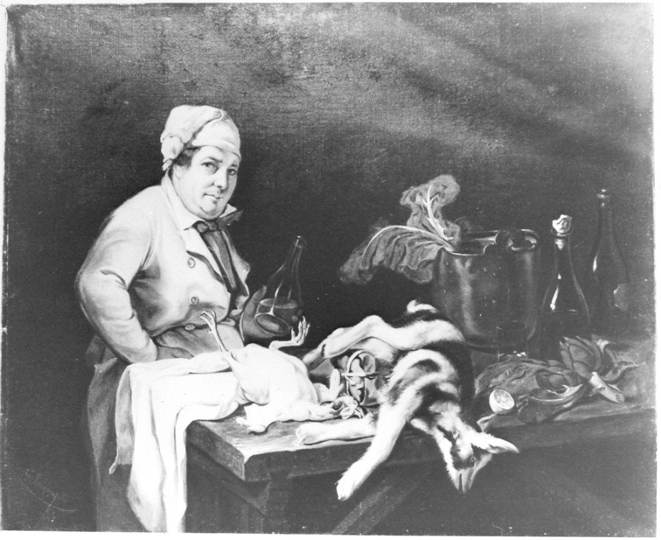 cuoco con selvaggina (dipinto, opera isolata) di Lanfranchi Giovanni - ambito pavese (sec. XIX)